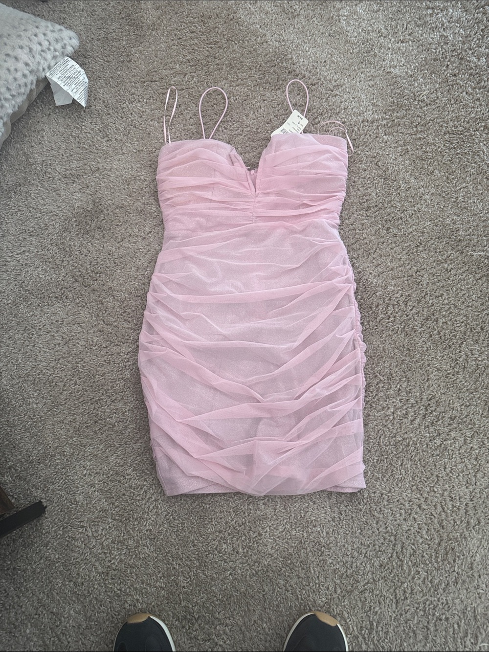 Windsor Light Pink Ruched Mesh Mini Dress